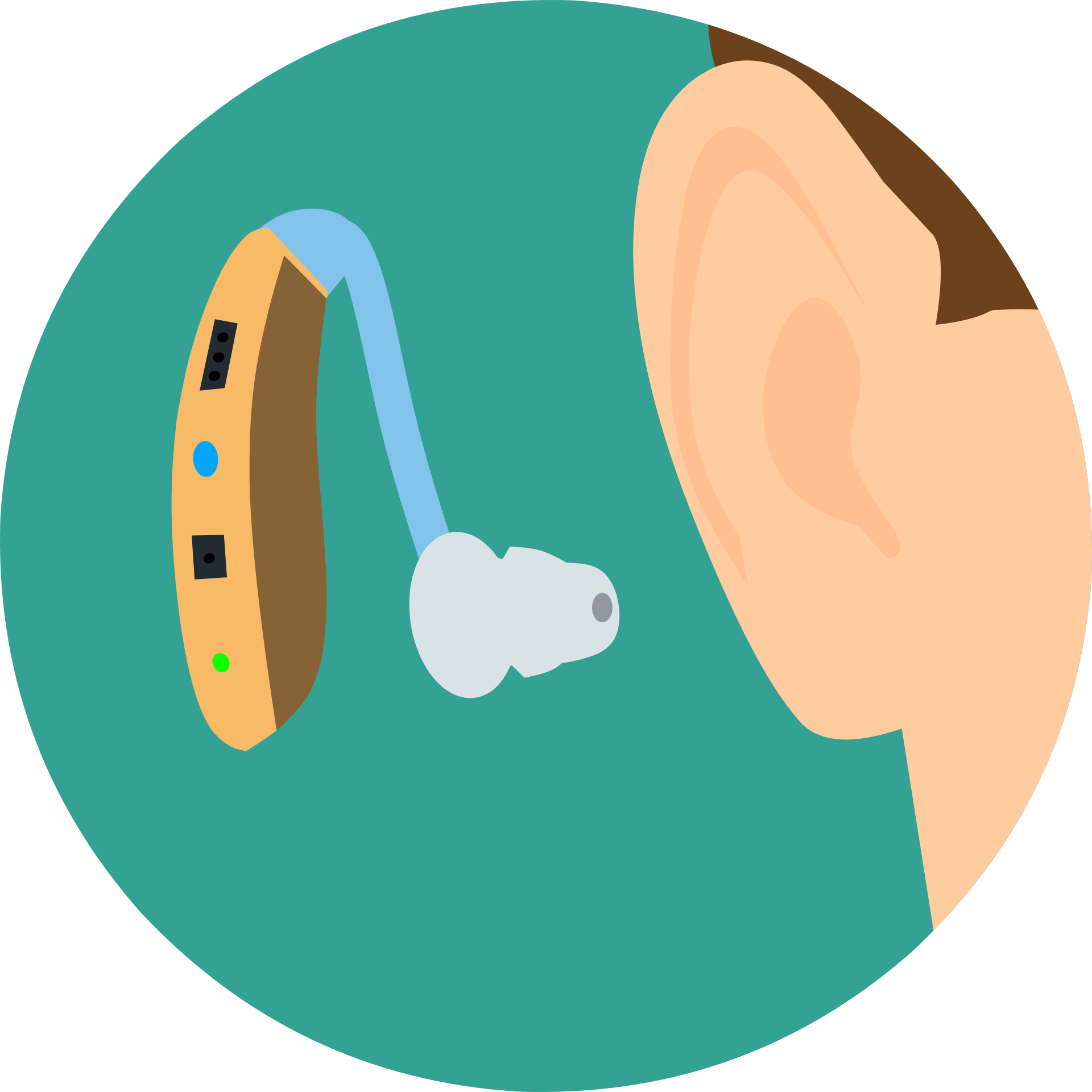 Ilustration of hearing aid and ear